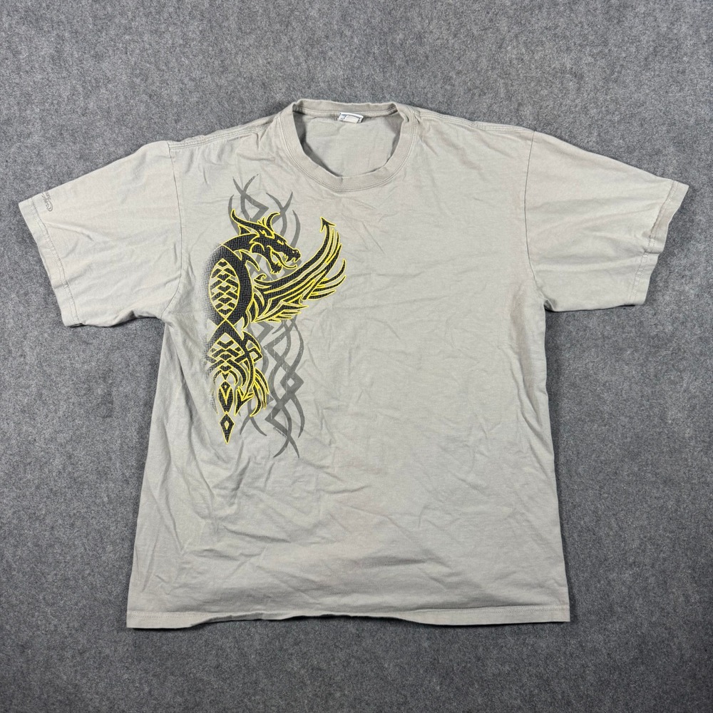 Vintage Crazy Shirts T-Shirt Mens L Gray Tribal Dragon Graphic Tee Hawaii Y2K